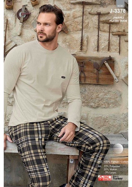 Erkek Aydoğan Jakar Uzun Kol Pijama Takımı 3378 Açık Vizon modelleri