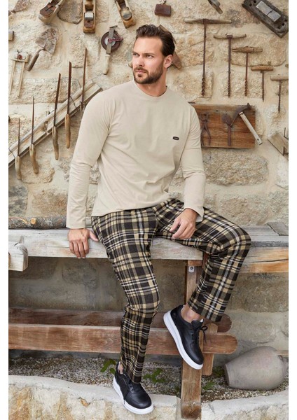 Erkek Aydoğan Jakar Uzun Kol Pijama Takımı 3378 Açık Vizon fırsatları