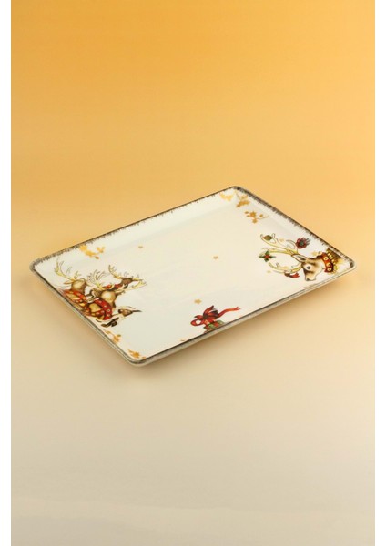 Retro Golden Christmas Porselen Tepsi