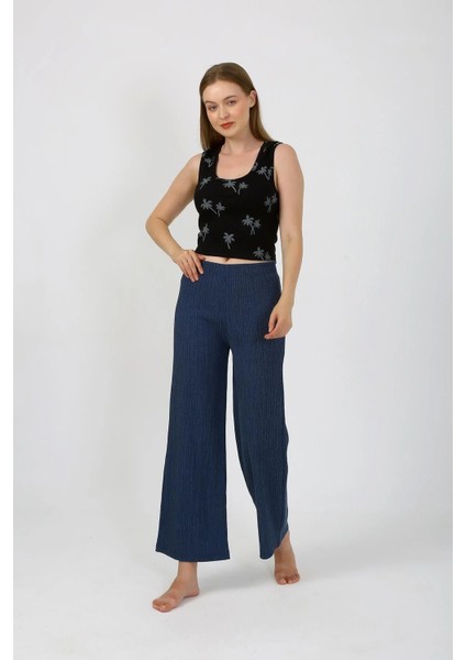 Kadın Kalın Askılı Body Bol Paça Pantolon 2`li Takım Siyah fiyatları