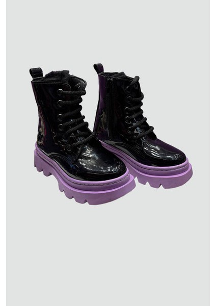 Kız Çocuk Lila-Siyah Parlak Bot