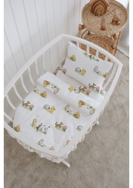 %100 Pamuklu Poplin Anne Yanı Beşik Nevresim Seti - Sevimli Orman Dostları
