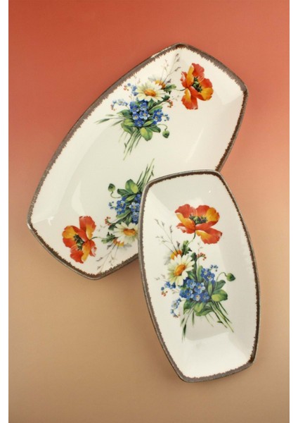 Retro Floral 2 Boy Porselen Kayık Tabak