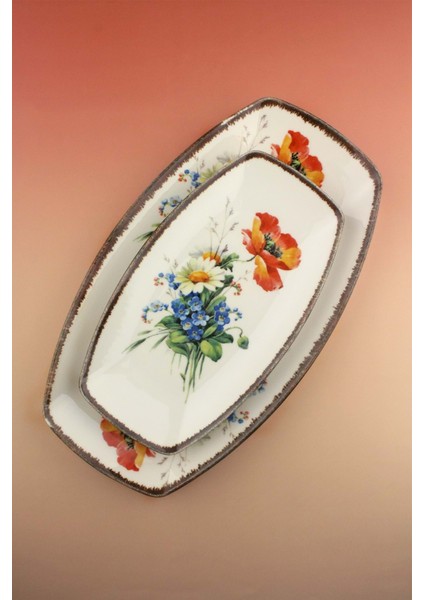 Retro Floral 2 Boy Porselen Kayık Tabak fiyatları