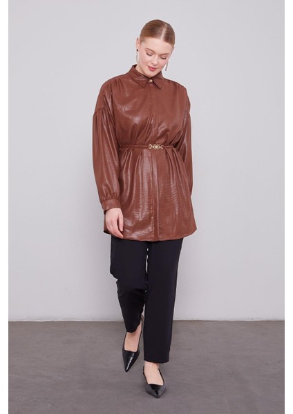 Acı Kahve Omuz Büzgü Detaylı Gömlek fiyatları