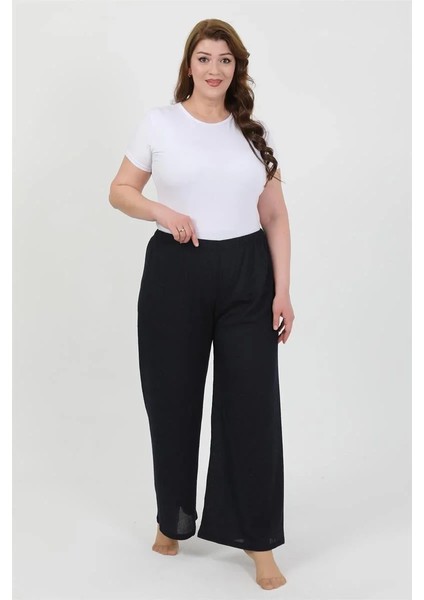 Kadın Büyük Beden Bürümcük Pantolon Lacivert