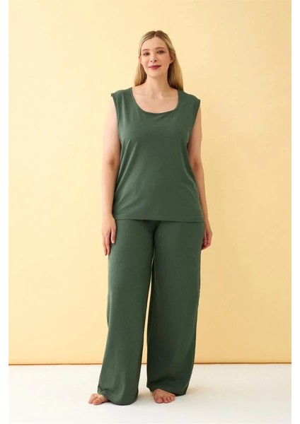 Kadın Yeşil Büyük Beden Penye Alt Üst Takım fiyatları