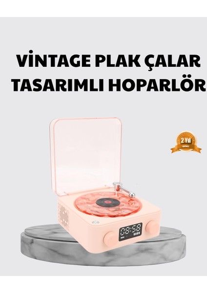 3ü1 Gece Işığı Bluetooth Hoparlör ve Dijital Saat Vintage Plak Çalar Tasarımlı