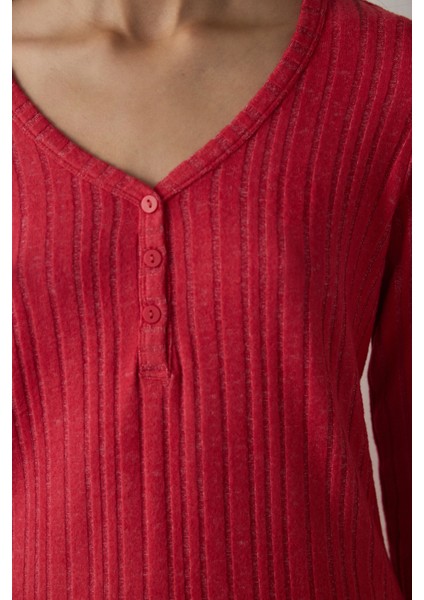 Kırmızı Cozy Time Ekoseli V Yaka Pijama Takımı fırsatları