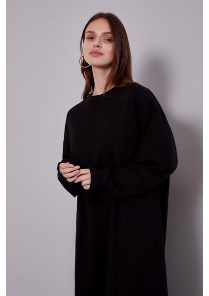 Siyah Uzun Ribana Sweatshirt modelleri