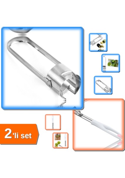 Sebze Oyacağı - Patates Oyma Kabak Oyma + Elma ve Kabak Oyacağı Paslanmaz Sebze Oyucu - 2li Set U2Q0