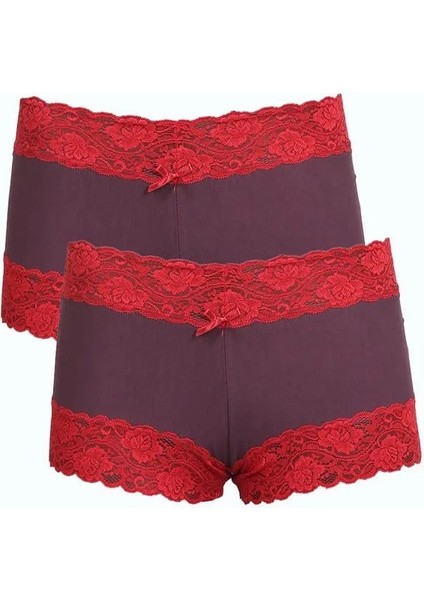 Kadın Pamuklu 2li Boxer Mürdüm