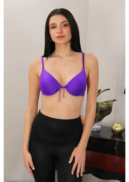 Kadın Destekli Balenli Önden Açılır Dekolteli Sütyen Mor