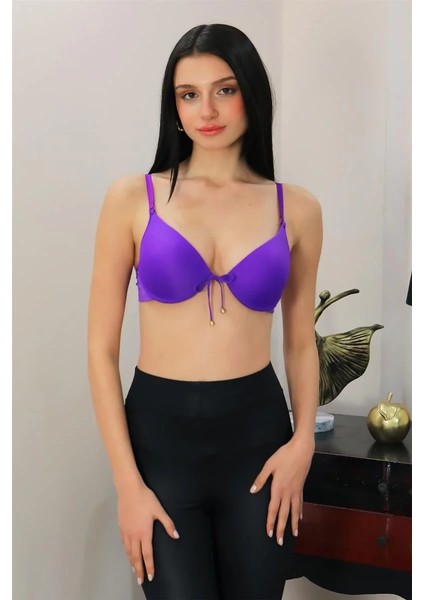 Kadın Destekli Balenli Önden Açılır Dekolteli Sütyen Mor fırsatları