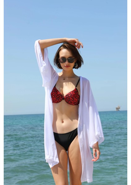 Kadın Kimono Pareo Plaj Elbisesi Beyaz