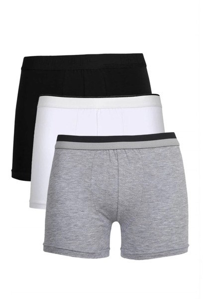 Erkek Penye 3'lü Boxer Siyah-Beyaz-Gri
