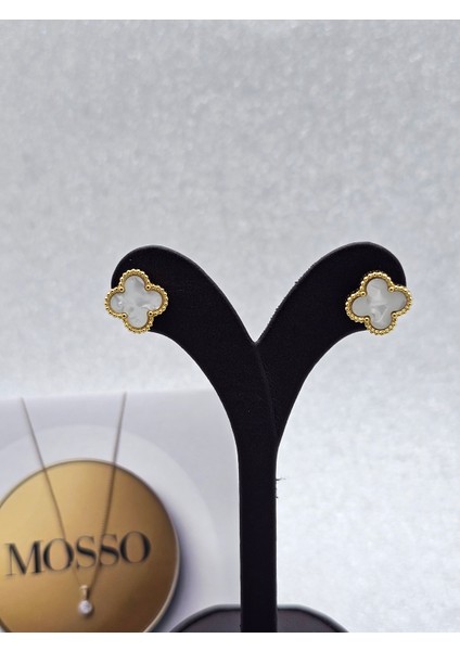 Yonca Model Beyaz Gold Renk Çelik Küpe fiyatları