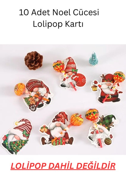 Yılbaşı Temalı Renkli Lolipop Kartları, Eğlenceli Süs Setleri (10 Adet)