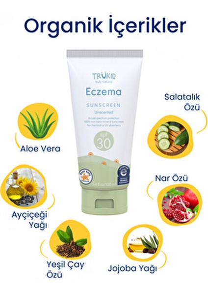 Güneş Kremi 30 Faktör Eczema Eğilimli Ciltler İçin 100 ml Doğal Koruma indirimleri