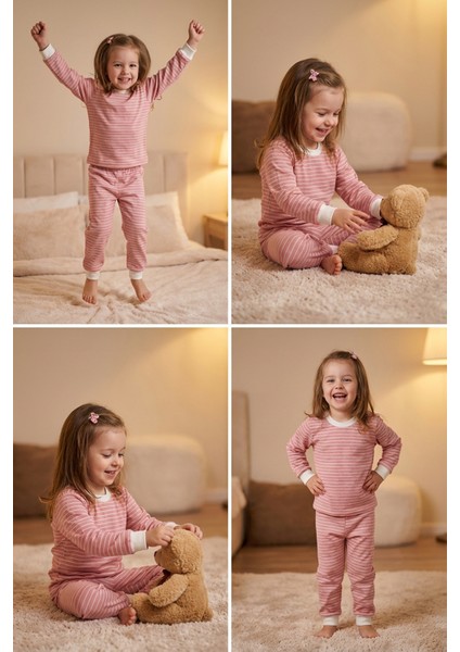 Kız Çocuk Pamuklu Uzun Kollu Pijama Takımı Line 3-4 Yaş