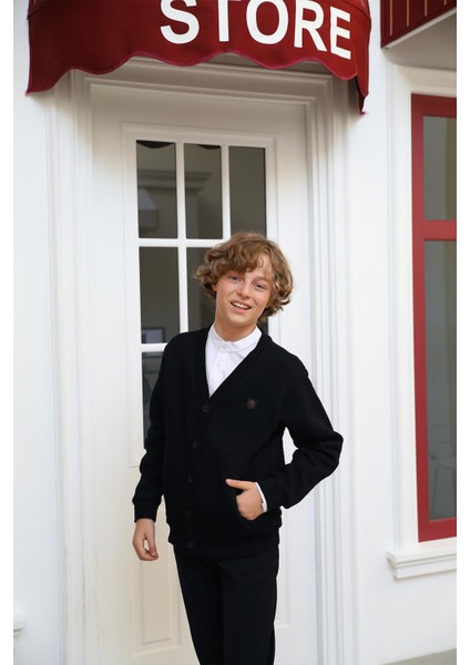 Şardonlu Önden Düğmeli Erkek Çocuk Hırka