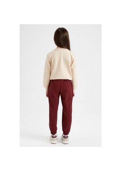 Kız Çocuk Jogger Eşofman Altı Pamuklu Slogan Baskılı Esnek Belli 100% Pamuk