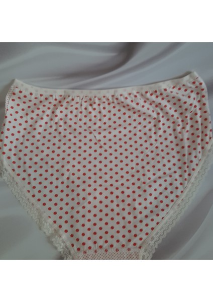 Krem Üzerine Kırmızı Puantiyeli %100 Pamuk Yüksek Bel Büyük Beden Tutku Bato Kadın Külot modelleri