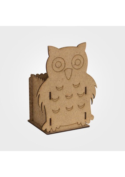 Boyanabilir Ahşap Baykuş Kalemlik, 5'li, 16X12,5X8,5 Cm, Kahverengi