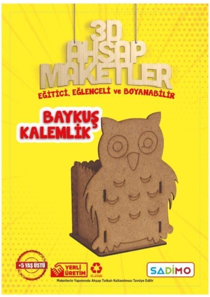 Boyanabilir Ahşap Baykuş Kalemlik, 5'li, 16X12,5X8,5 Cm, Kahverengi fiyatları