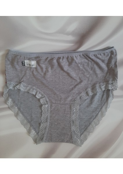 Gri Kırmızı Puantiyeli %100 Pamuk Yüksek Bel Tutku Bato Kadın Külot Büyük Beden