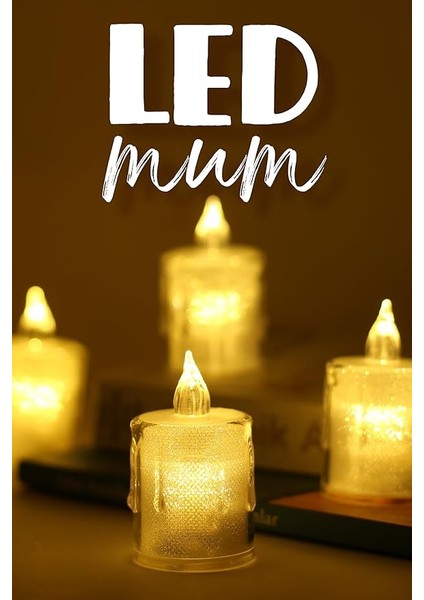 4 Adet Mini LED Mum Seti Pilli Dumansız Alevli Ledli Dekoratif Yapay Mum Dekor Işığı (4 Adet (Eriyen 6 Cm))