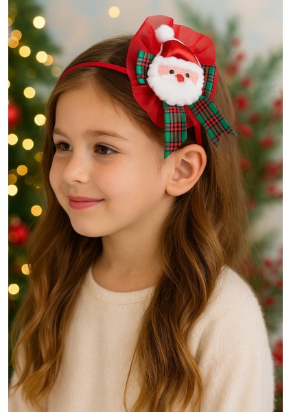 %100 El Yapımı Noel Baba Figürlü Yılbaşı Kız Çocuk Tacı- Kutulu