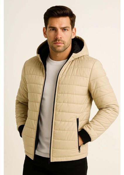 Erkek Şişme Kapüşonlu Fermuarlı Mont Su Itici Kapitone Astarlı Kumaş Cepli Kışlık Rahat Ka fırsatları