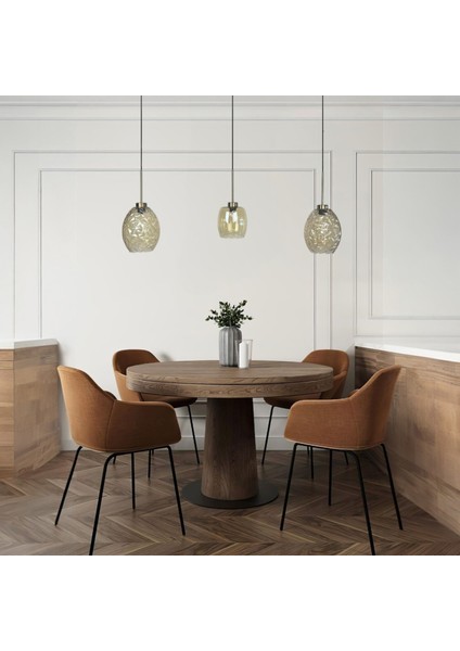 Üçlü Lunex Cam Bal Rengi Avize Ince Eskitme Başlık Sarkıt Yemek Masası Üstü Iç Mekan Cafe Otel