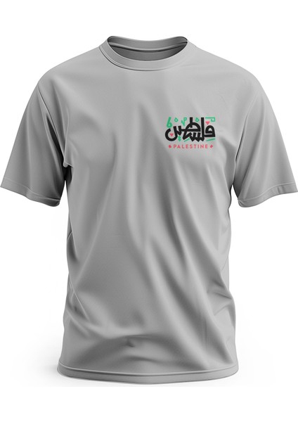Tişört, Kısa Kollu Unisex Yan Yazılı, Palestine Filistin, Renkli Dijital Baskılı Pamuk Tişört