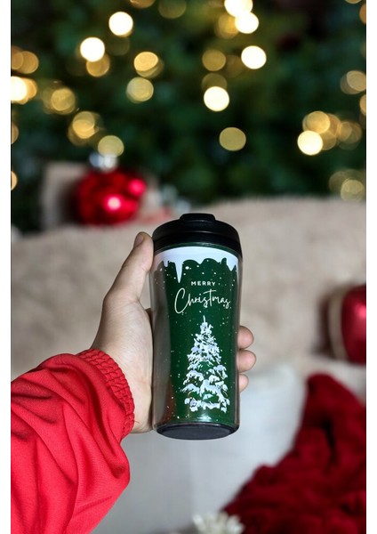 Yeşil Noel Temalı Kahve Bardağı, Termos, Mini Kar Küresi ve Yılbaşı Hediye Seti modelleri