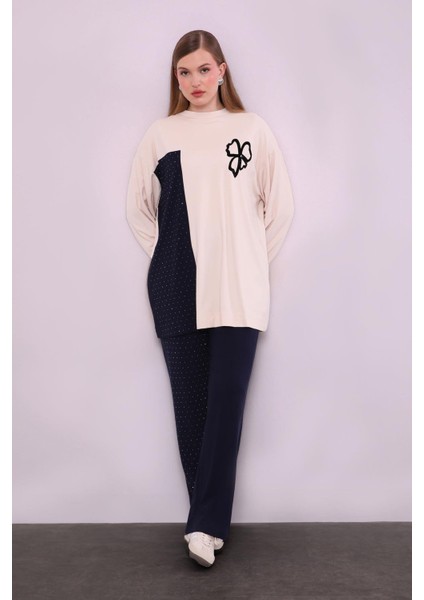 Bej Taş Baskılı Ikili Takım