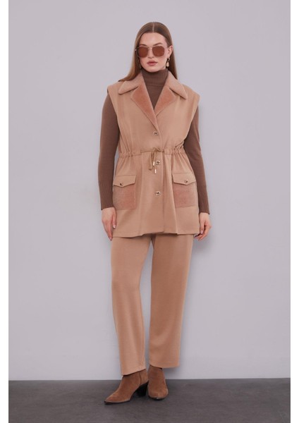 Camel Kürk Yaka Detaylı Yelek Takım fiyatları