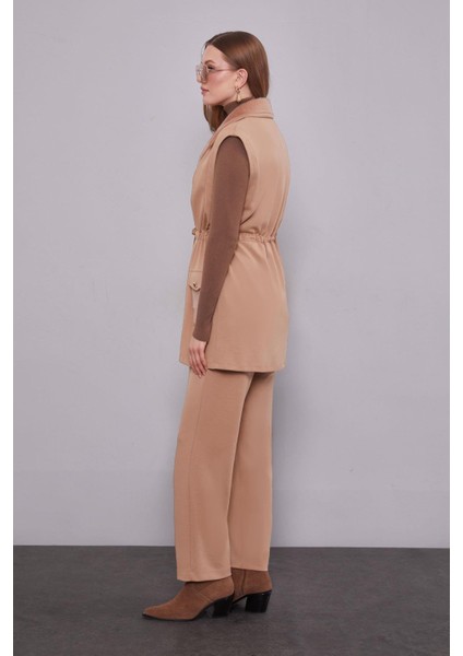 Camel Kürk Yaka Detaylı Yelek Takım modelleri