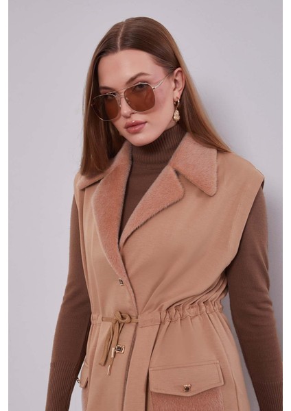 Camel Kürk Yaka Detaylı Yelek Takım fırsatları