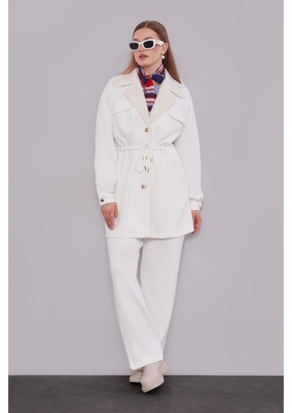 Ekru Kruvaze Kürk Yakalı Ikili Takım fiyatları