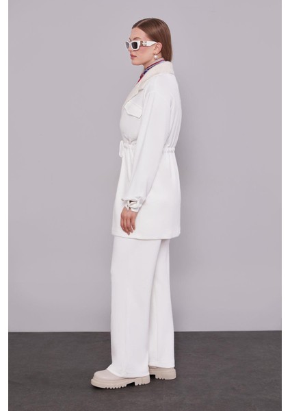 Ekru Kruvaze Kürk Yakalı Ikili Takım modelleri