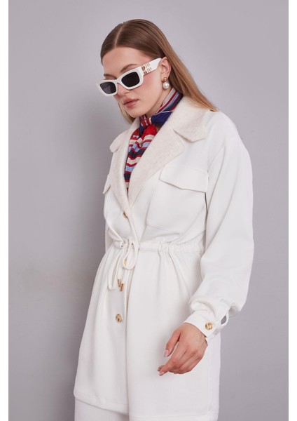 Ekru Kruvaze Kürk Yakalı Ikili Takım fırsatları