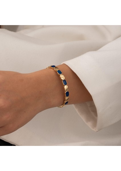 Lacivert Mineli 14 Ayar Altın Kelepçe