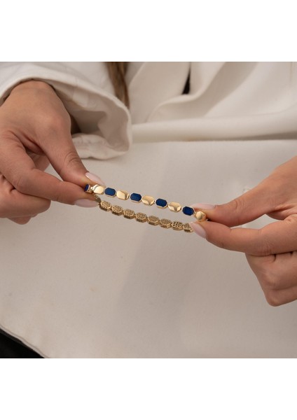 Lacivert Mineli 14 Ayar Altın Kelepçe modelleri