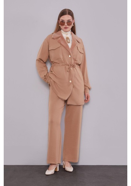 Camel Kruvaze Kürk Yakalı Ikili Takım