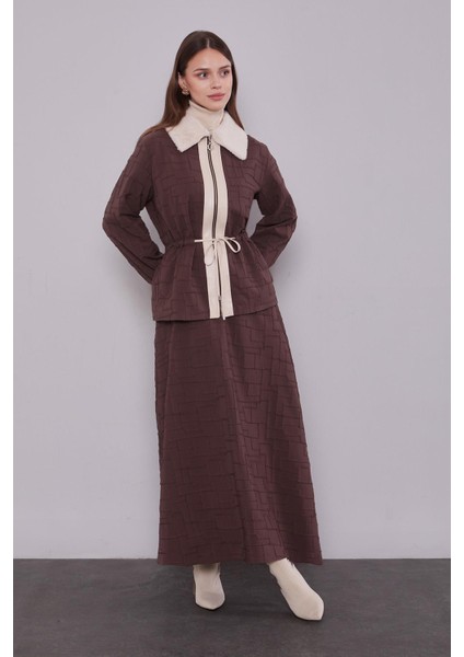 Kahve Kendinden Desenli Etek Takım fiyatları