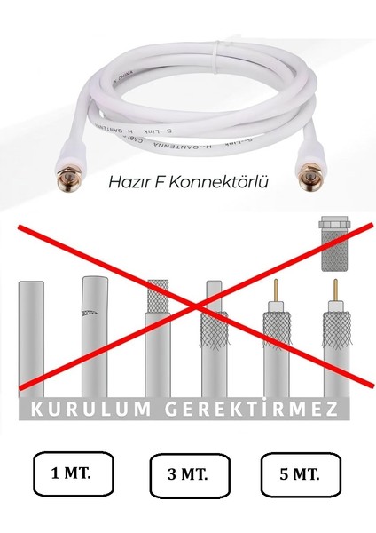 Fabrikasyon Gold Uç F Konnektörlü 1 Metre Rg6/u4 Full Hd 3D 4K Anten Tv Çanak Uydu Kablosu fiyatları