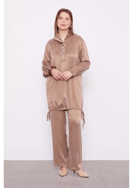 Vizon Dik Yaka Düğme Detaylı Cupra Ikili Takım