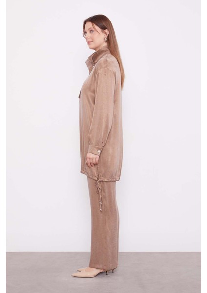 Vizon Dik Yaka Düğme Detaylı Cupra Ikili Takım modelleri